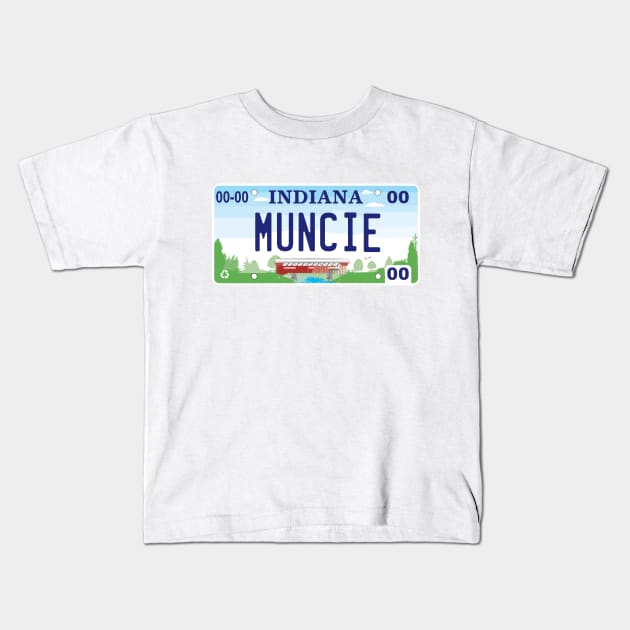 Muncie Indiana License Plate Kids T-Shirt by zsonn